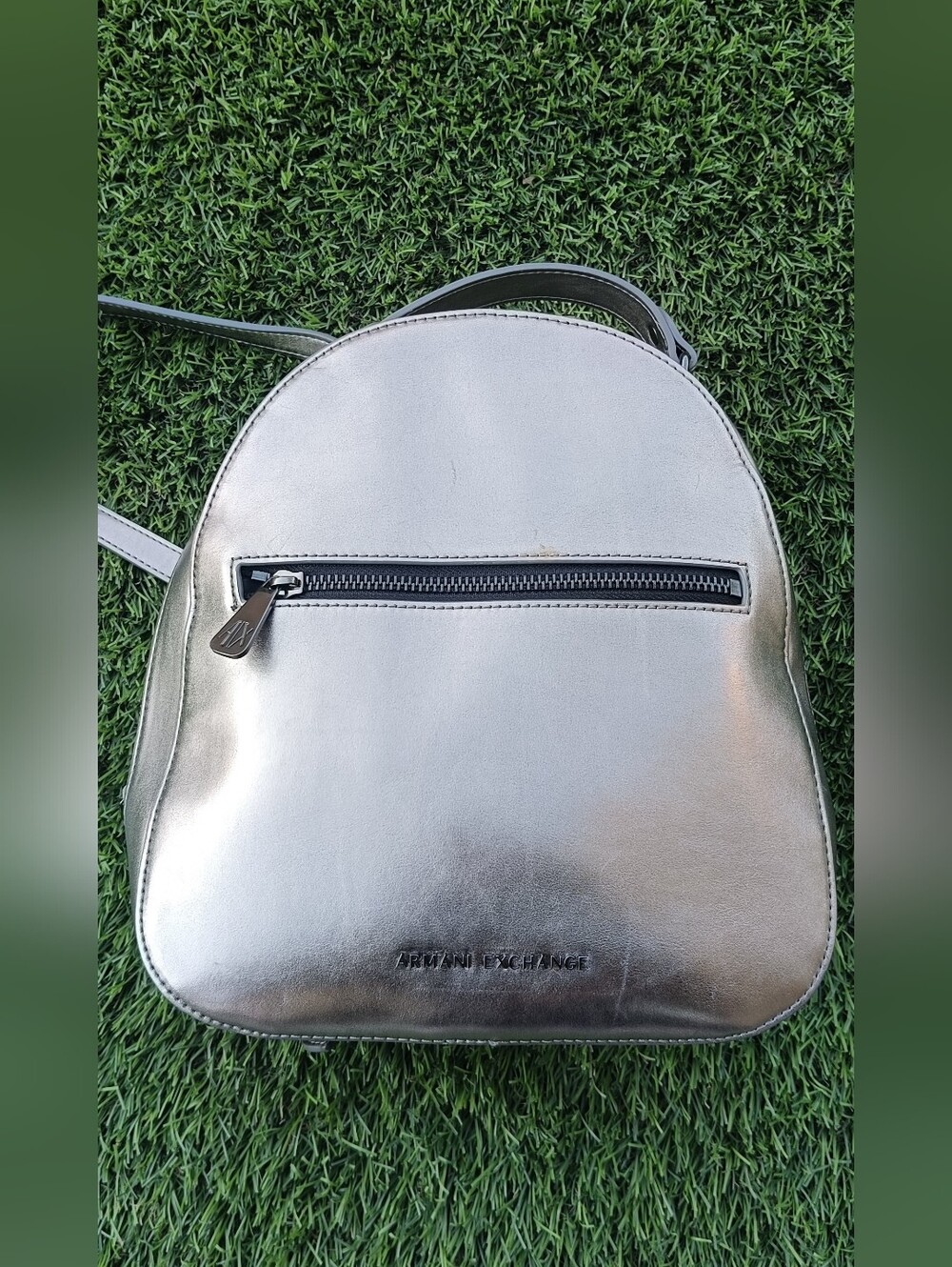 Armani Exchange Metallic Silver Mini Backpack